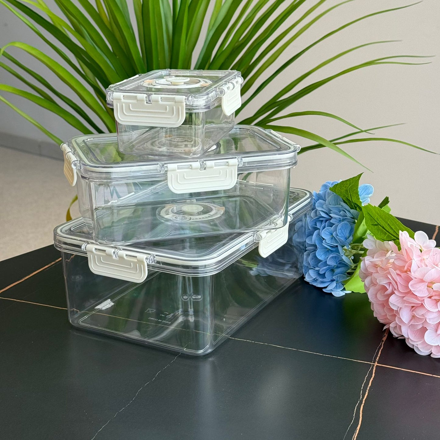 مجموعة حاويات تخزين طعام محكمة الغلق مكونة من 4 قطع - مع قرص لعرض التاريخ