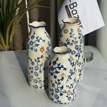 Blue & Brown Floral Ceramic Vase Collection