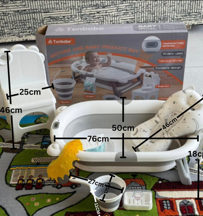 Foldable Baby Bathtub Set with Temperature Sensor & Accessories