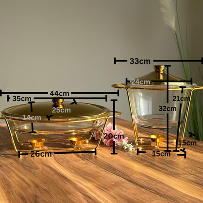 مجموعة أطباق تقديم الطعام الزجاجية الذهبية الفاخرة - تصاميم بيضاوية ودائرية