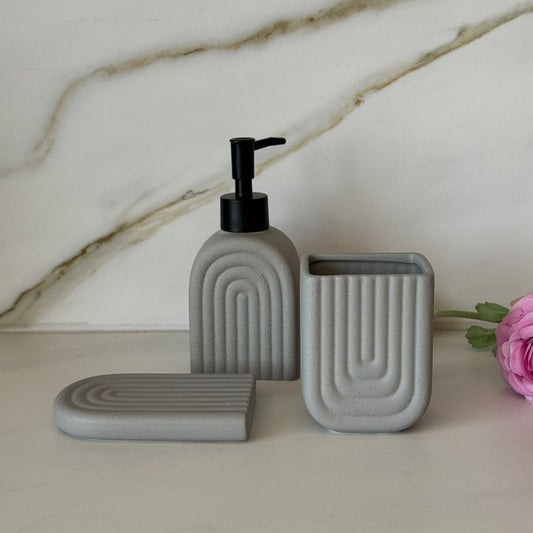 Decorative Stoneware Bathroom Accessories Set – 3PCS