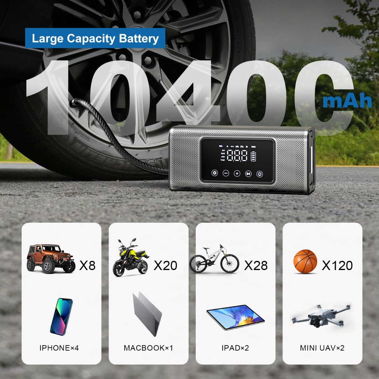 Rechargeable Cordless Air Compressor Tire Inflator Pump