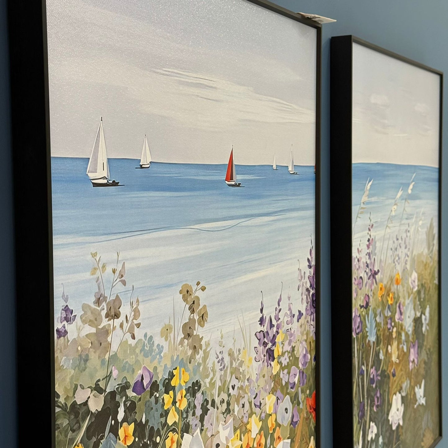 3 Pieces – Coastal Floral Landscape Framed Wall Art Set