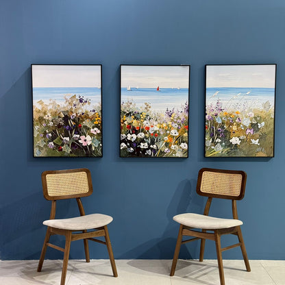 3 Pieces – Coastal Floral Landscape Framed Wall Art Set