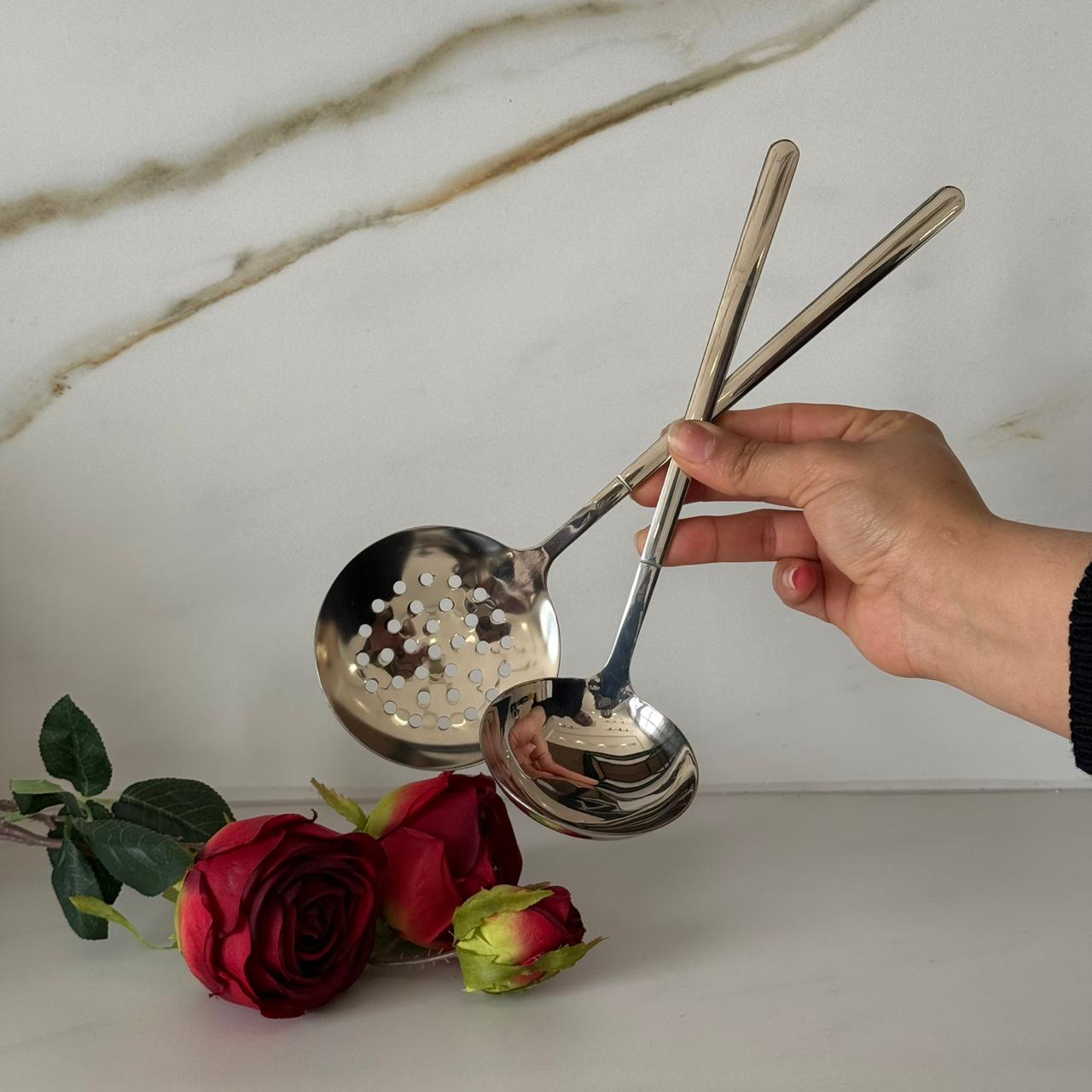 Luxury Gold / Silver Stainless Steel Skimmer & Ladle Set