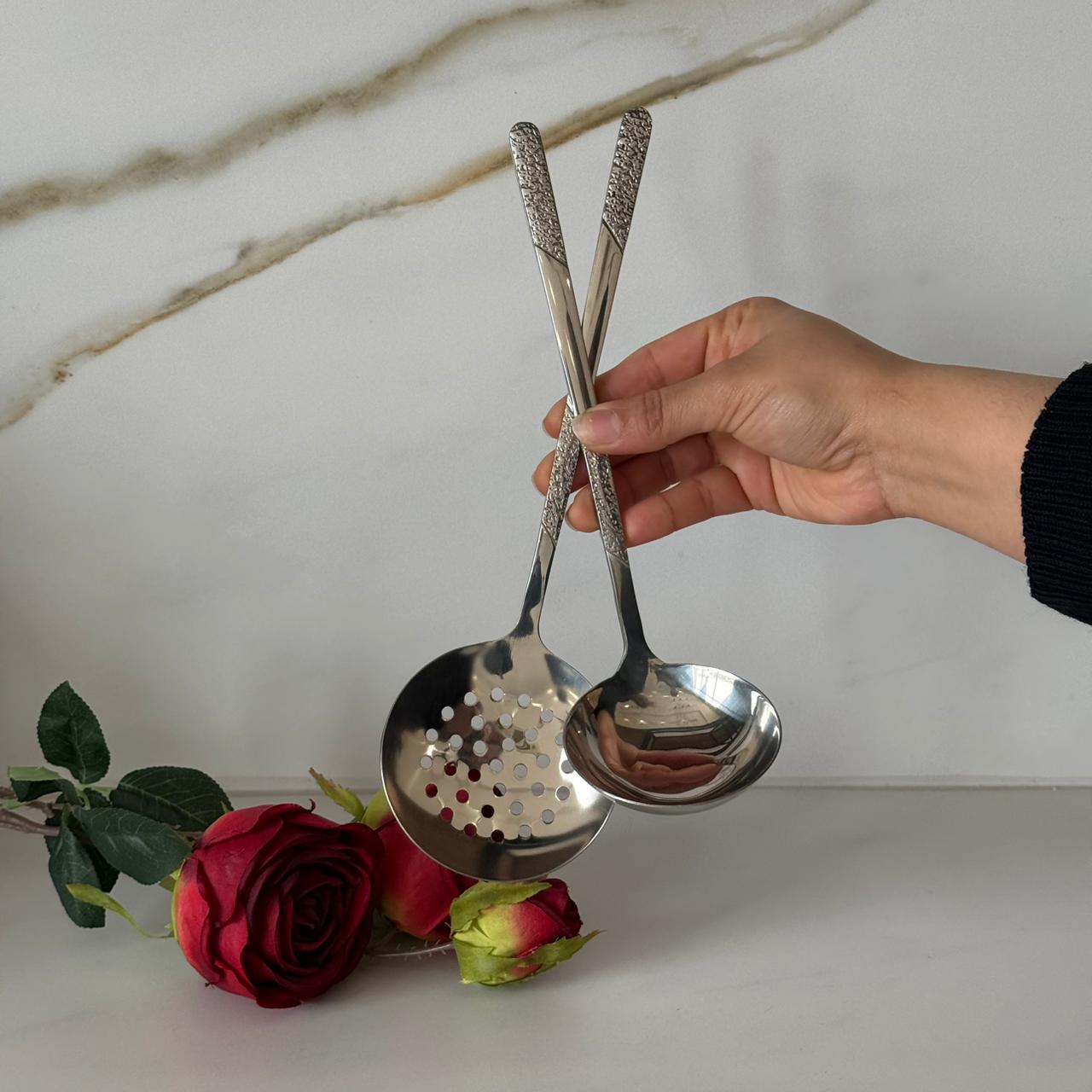 Luxury Gold / Silver Stainless Steel Skimmer & Ladle Set