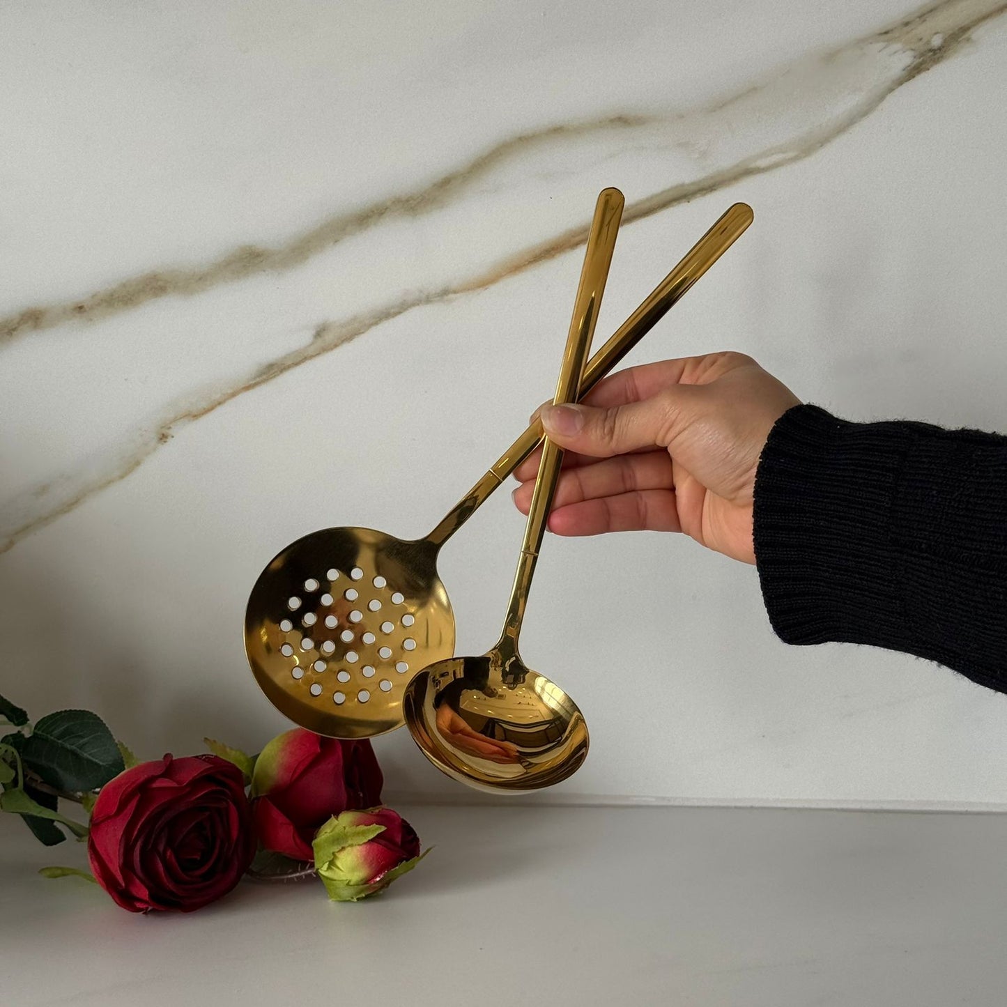 Luxury Gold / Silver Stainless Steel Skimmer & Ladle Set
