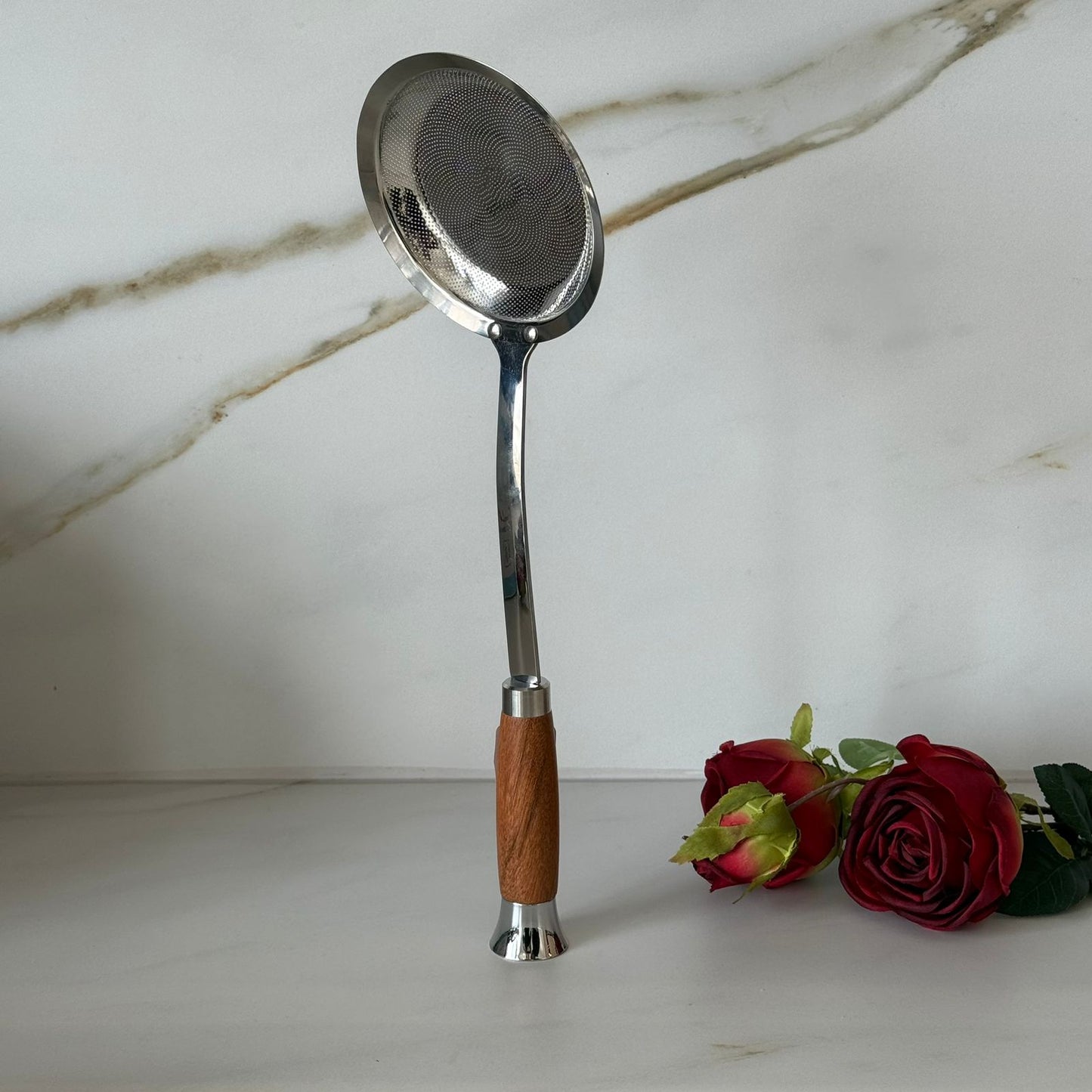 Stainless Steel Kitchen Utensil Collection with Wooden Handles