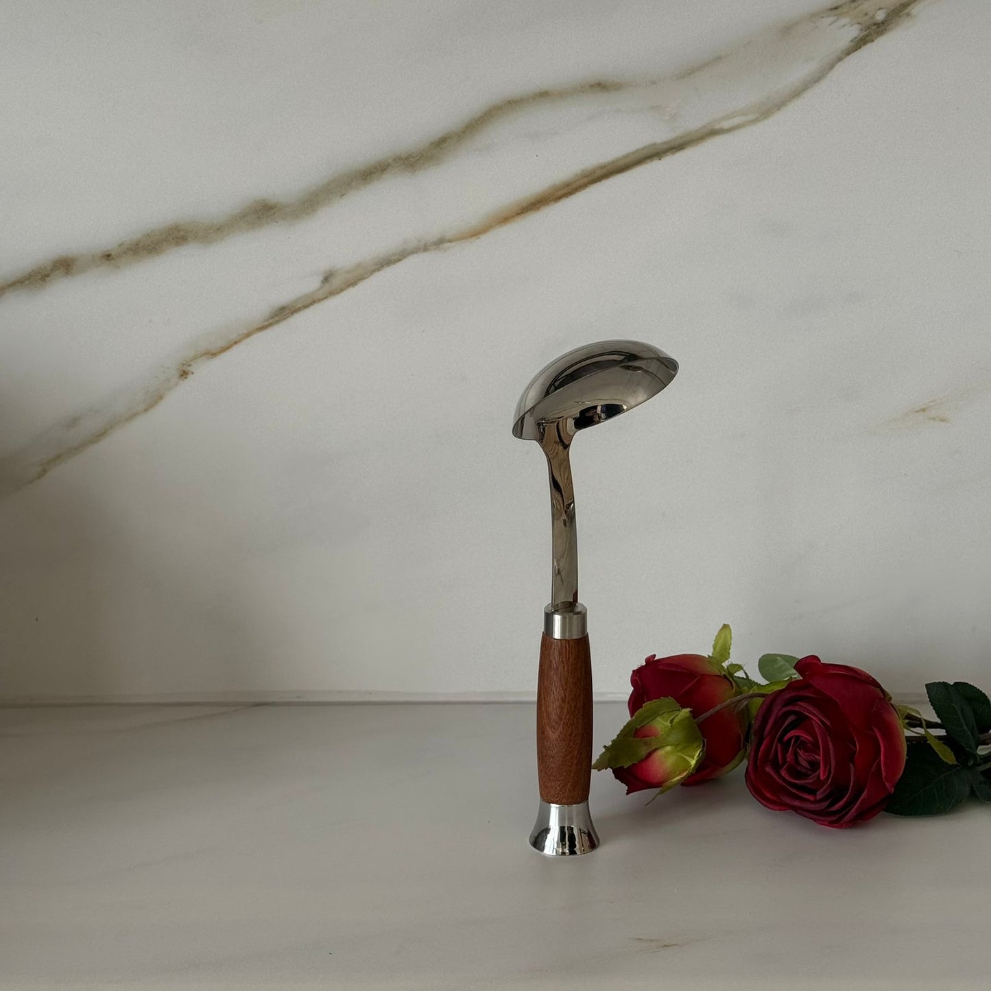 Stainless Steel Kitchen Utensil Collection with Wooden Handles