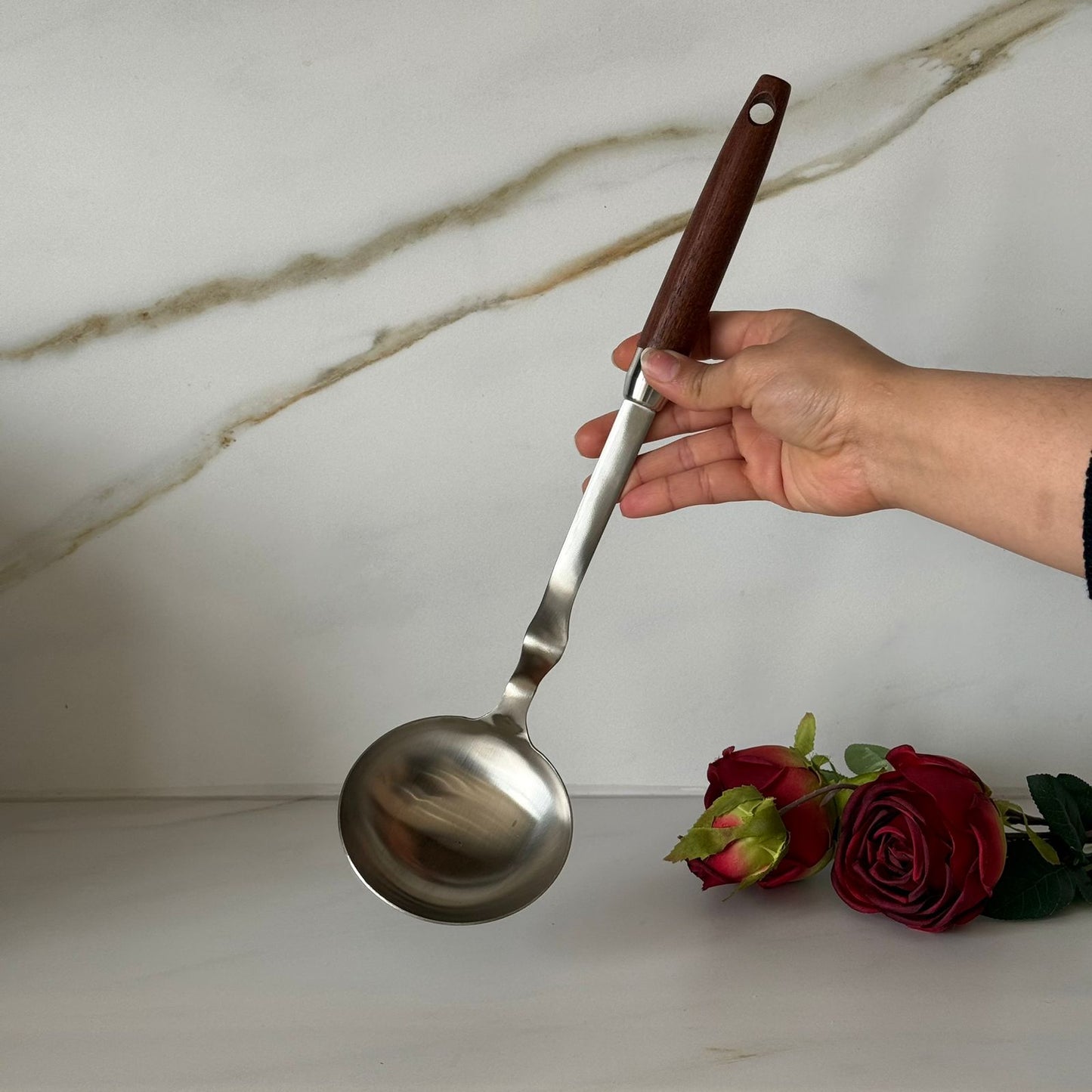 Stainless Steel Kitchen Tool Collection with Wooden Handles