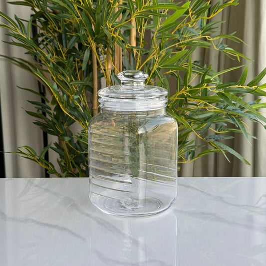 جرة تخزين زجاجية شفافة مع غطاء