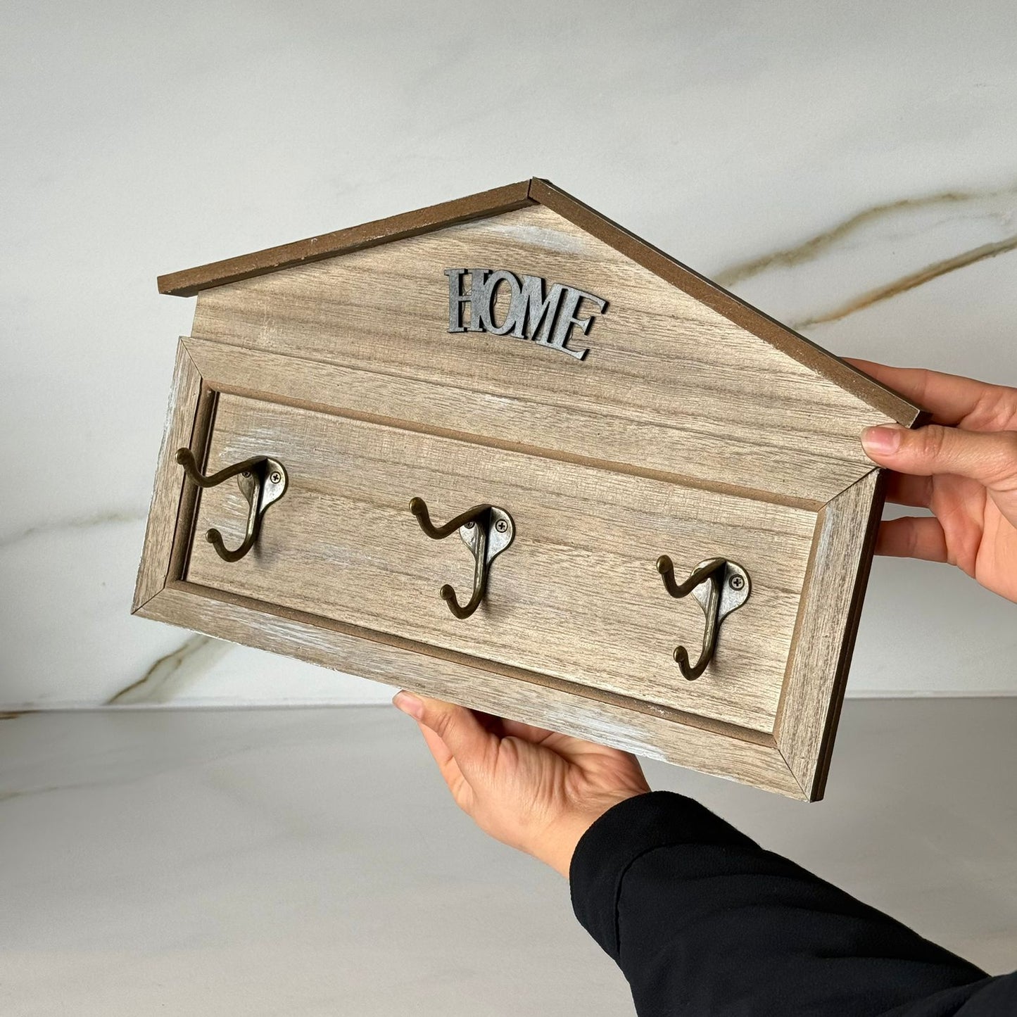 Decorative Wooden Wall Key Holder with Hooks – Home Style