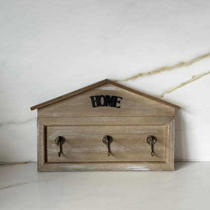 Decorative Wooden Wall Key Holder with Hooks – Home Style