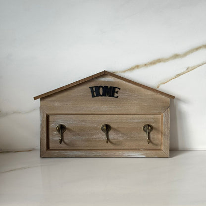 Decorative Wooden Wall Key Holder with Hooks – Home Style
