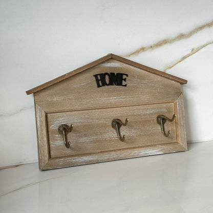 Decorative Wooden Wall Key Holder with Hooks – Home Style