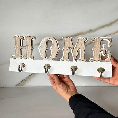 Decorative Wooden Wall Key Holder with Hooks – Home Style