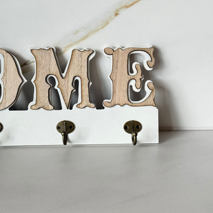 Decorative Wooden Wall Key Holder with Hooks – Home Style