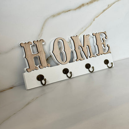 Decorative Wooden Wall Key Holder with Hooks – Home Style