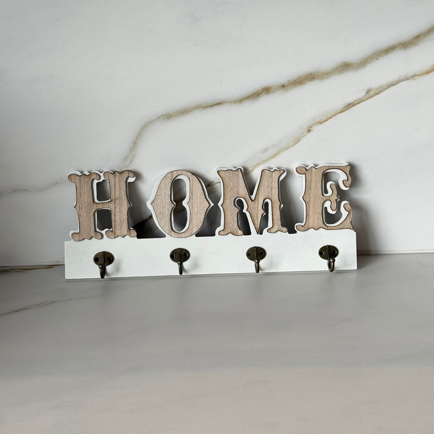Decorative Wooden Wall Key Holder with Hooks – Home Style
