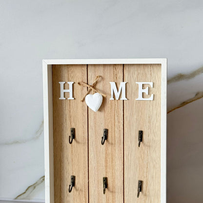Decorative Wooden Wall Key Holder with Hooks – Home Style