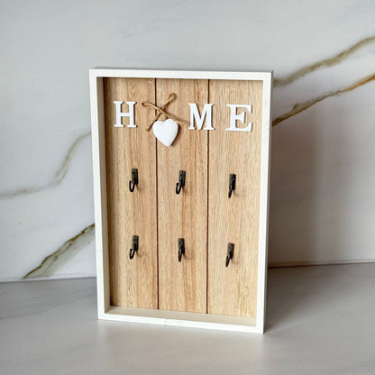 Decorative Wooden Wall Key Holder with Hooks – Home Style