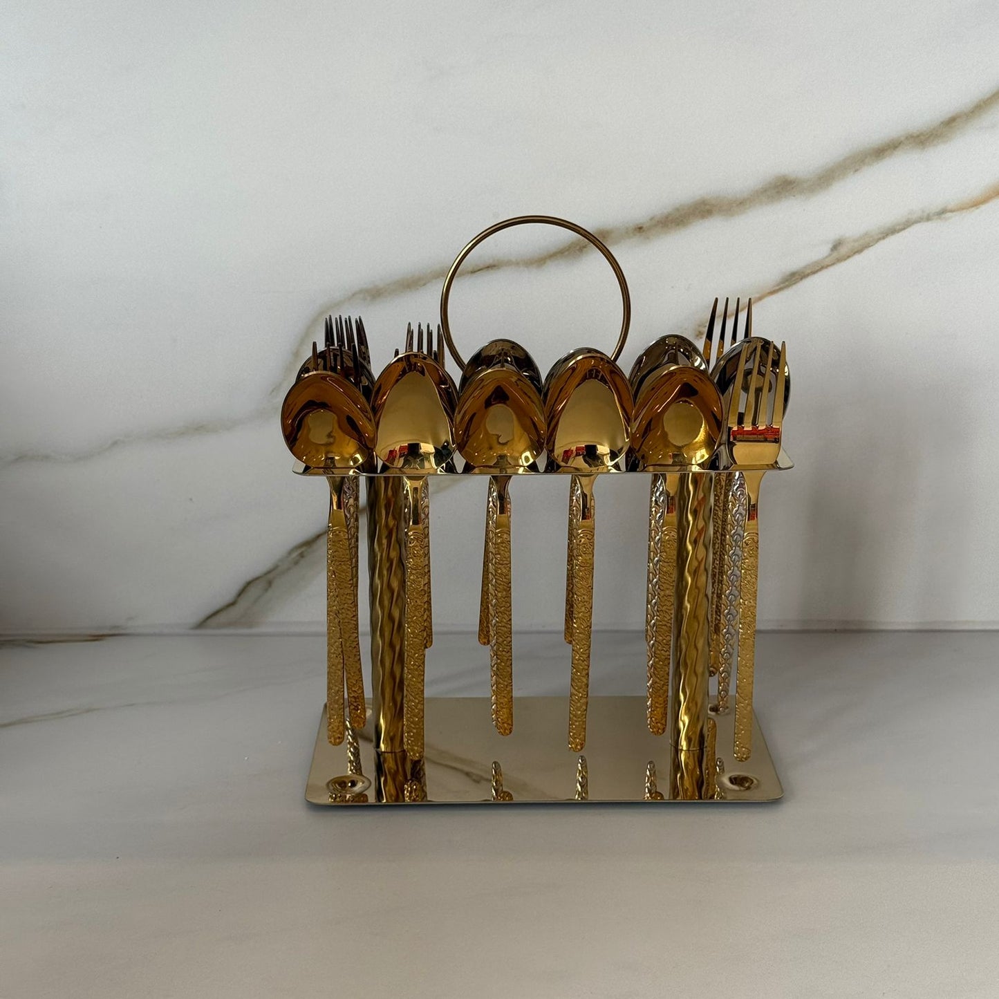 Luxury Gold Stainless Steel Cutlery Stand with Handle