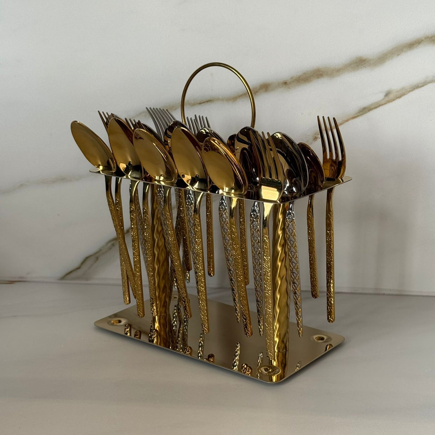 Luxury Gold Stainless Steel Cutlery Stand with Handle