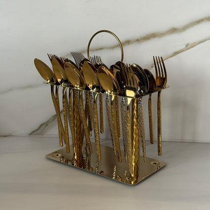 Luxury Gold Stainless Steel Cutlery Stand with Handle