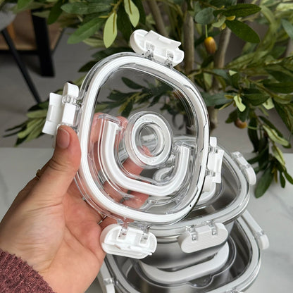 3 PCS – Elegant Airtight Silver Stainless Steel Bowl Set with Lids