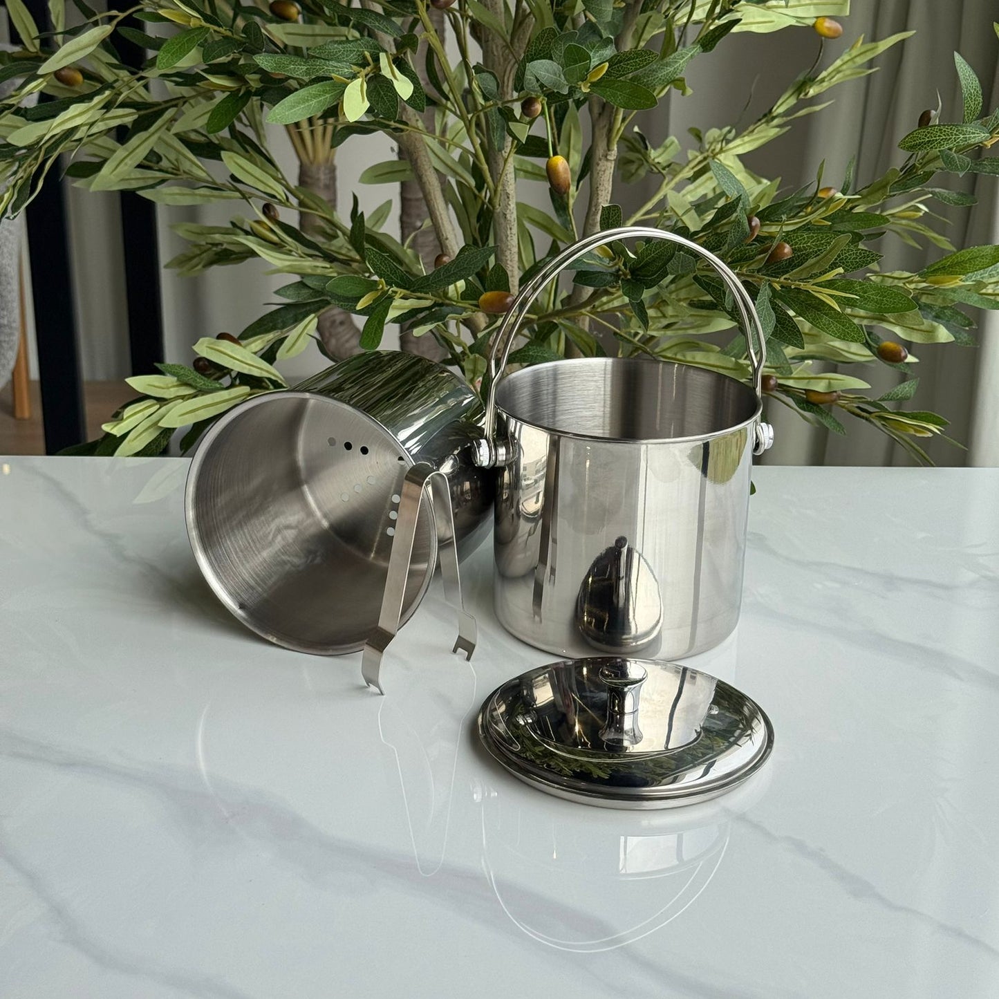 Stainless Steel Ice Bucket with Strainer & Lid