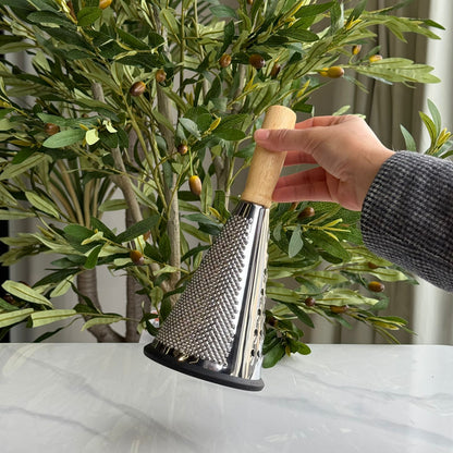 Multi-Purpose Stainless Steel Grater with Wooden Handle