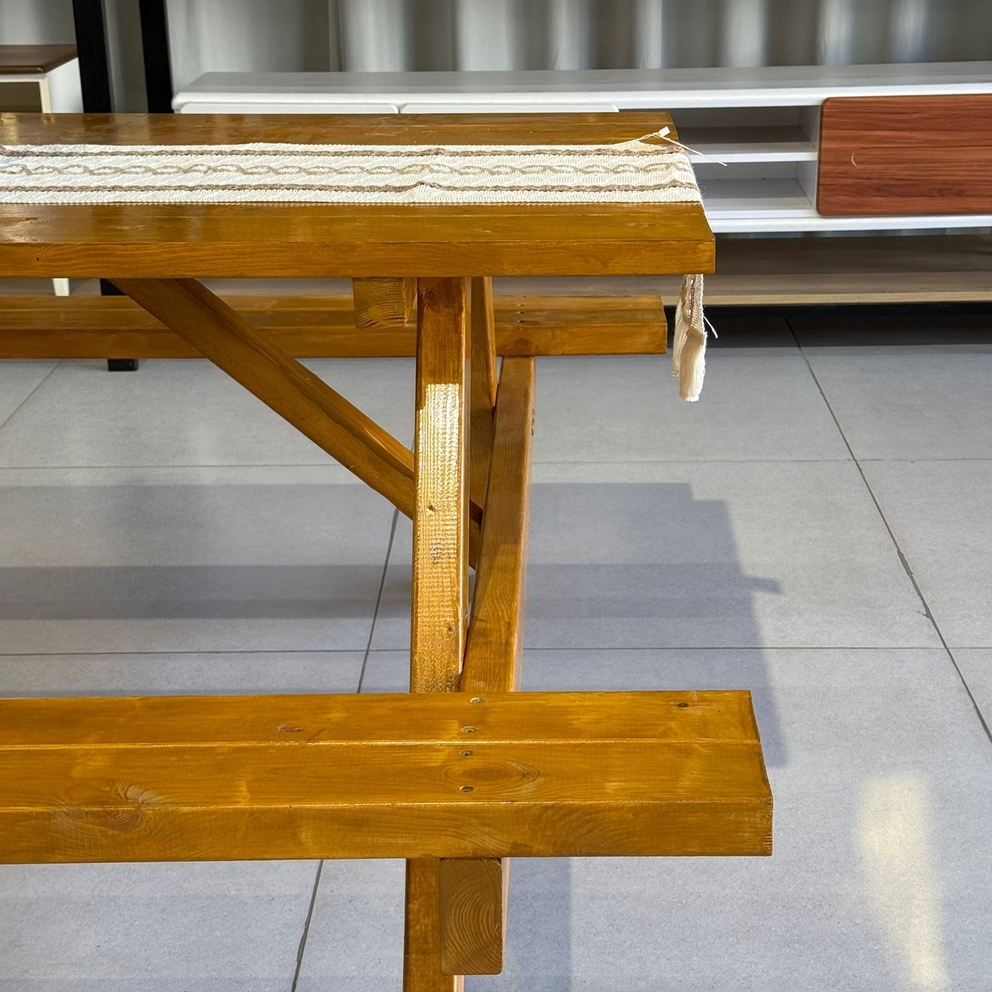 Classic Wood Outdoor Picnic Table with Built-In Benches