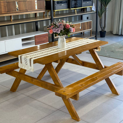 Classic Wood Outdoor Picnic Table with Built-In Benches