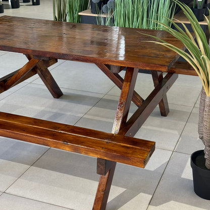 Classic Wood Outdoor Picnic Table with Built-In Benches