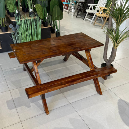 Classic Wood Outdoor Picnic Table with Built-In Benches