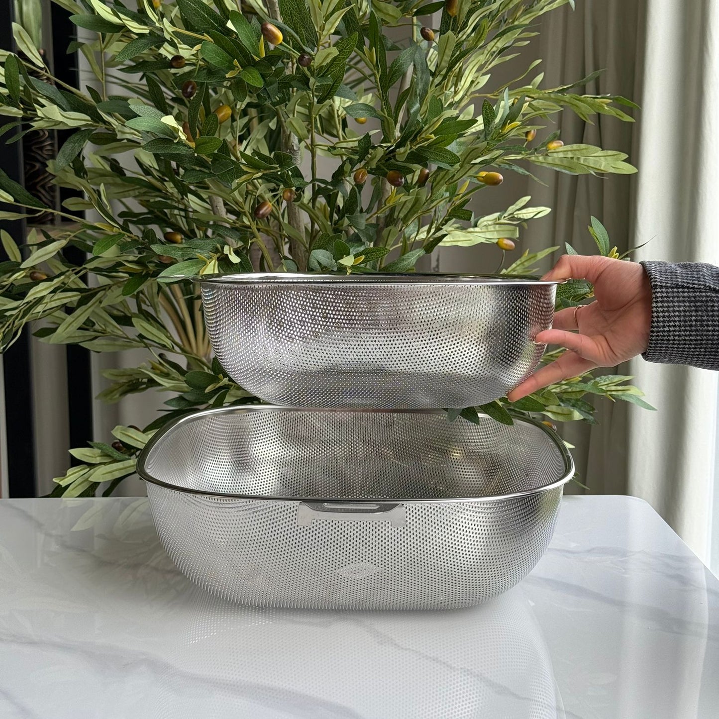 Stainless Steel Deep Colander Strainer with Dual Handles