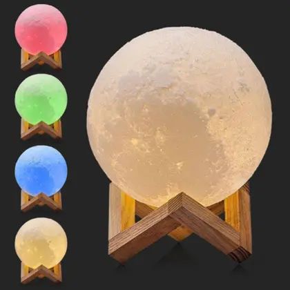 3D Moon Lamp with Wooden Stand – LED Night Light