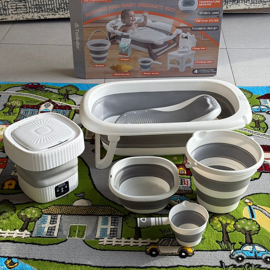 Foldable Baby Bathtub Set with Mini Washing Machine & Accessories