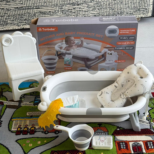 Foldable Baby Bathtub Set with Temperature Sensor & Accessories