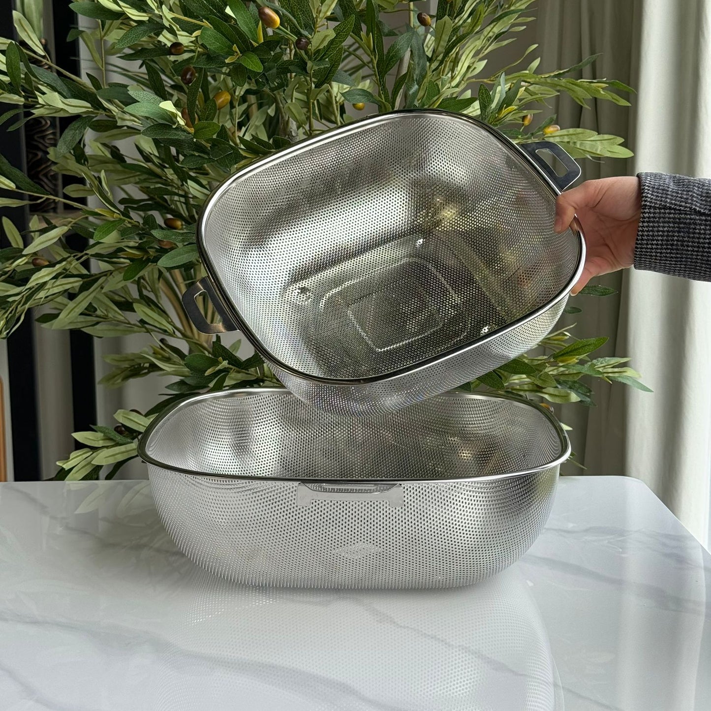 Stainless Steel Deep Colander Strainer with Dual Handles