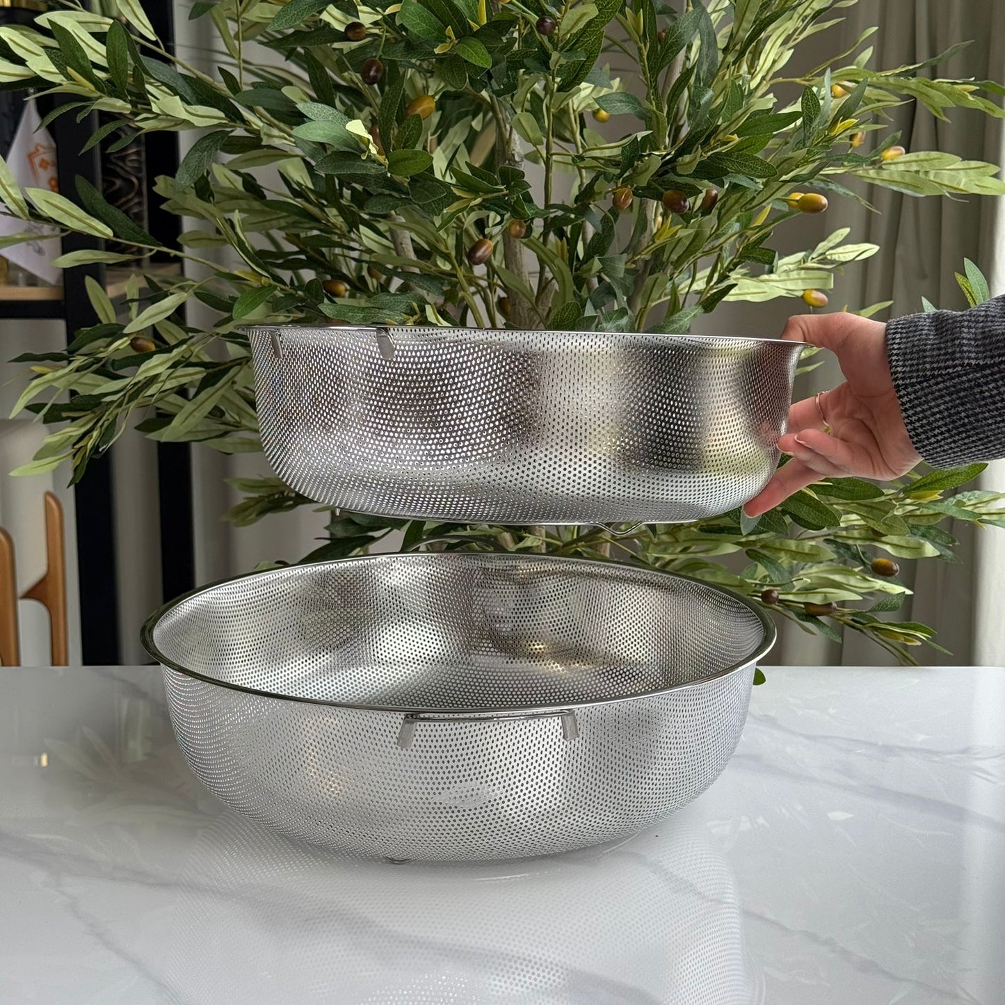 Stainless Steel Deep Colander Strainer with Dual Handles