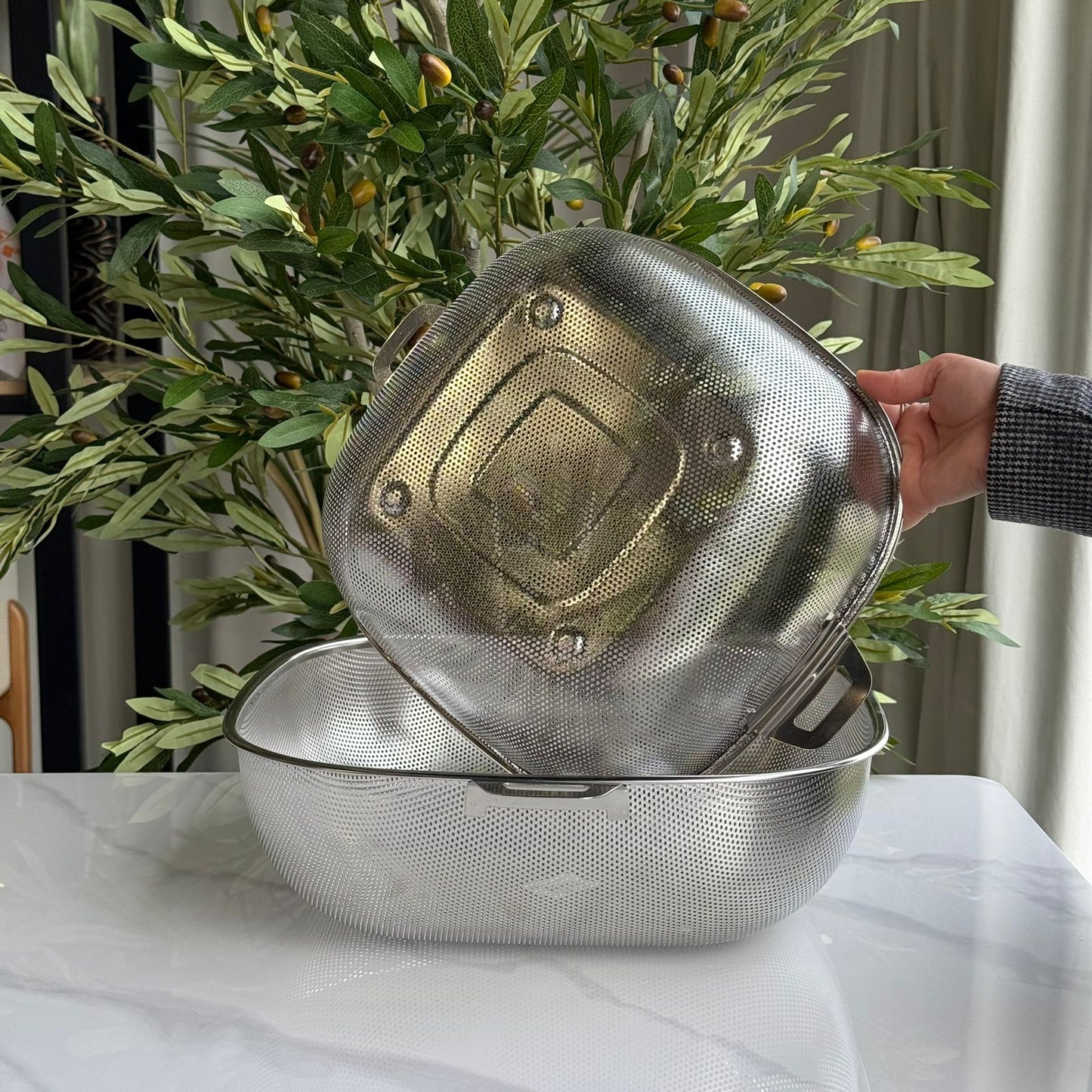 Stainless Steel Deep Colander Strainer with Dual Handles