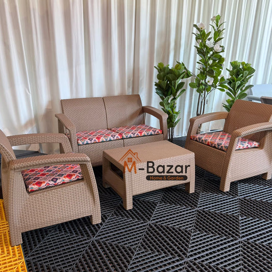 طقم جلوس للحديقة مودرن - بني مع وسادة زخرفية