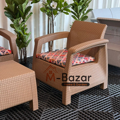 طقم جلوس للحديقة مودرن - بني مع وسادة زخرفية