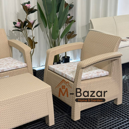 طقم جلوس للحديقة حديث - بيج مع وسادة زخرفية