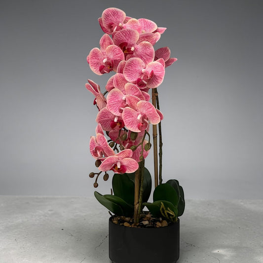 زهرة أوركيد صناعية فاخرة مع مزهرية مزخرفة