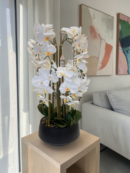 Luxury Orchid Artificial Flower with Decorative Vase - White & Blush Pink
