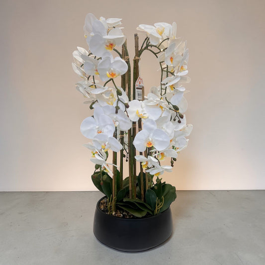 زهرة أوركيد صناعية فاخرة مع مزهرية للزينة - أبيض ووردي فاتح