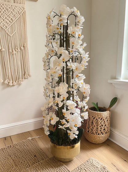 Luxury White Orchid Artificial Flower Arrangement with Gold Decorative Vase