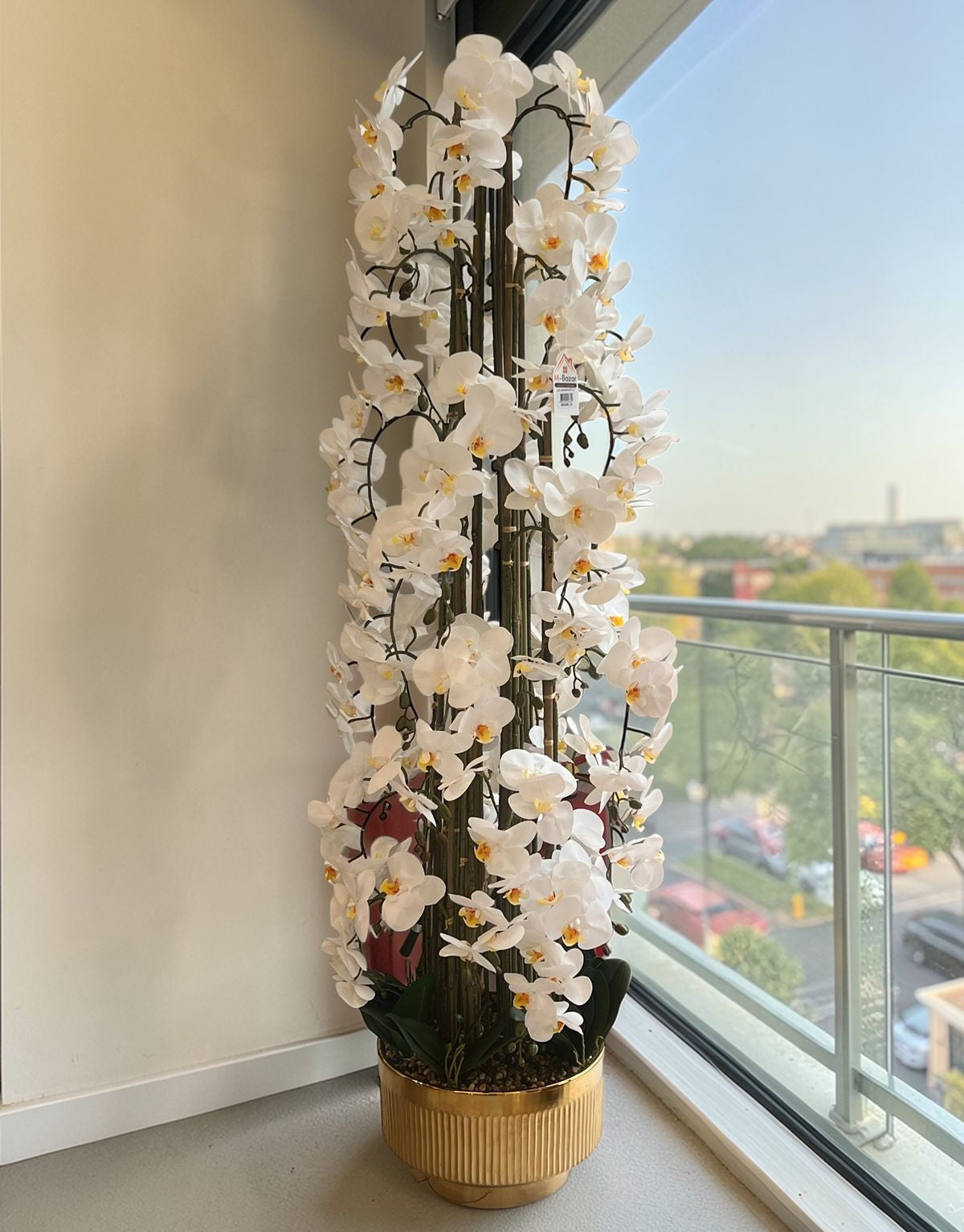 Luxury White Orchid Artificial Flower Arrangement with Gold Decorative Vase